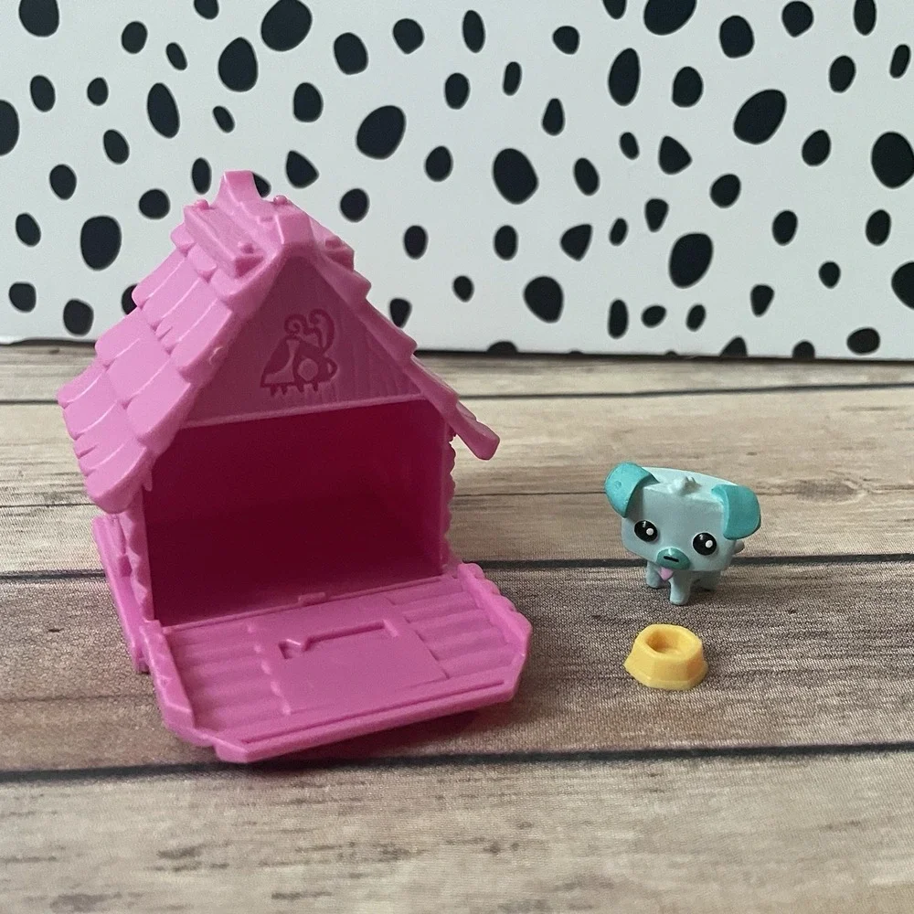 Animal Jam Pet House And Toy Figure pink house Blue Dog with bowl